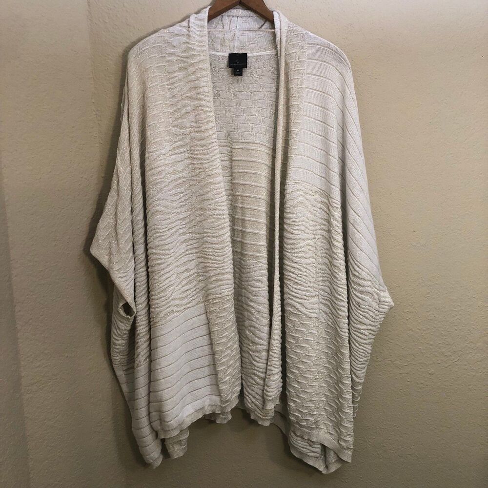 Worthington Women's Open Cardigan Poncho XL Beige Gold Shimmery Knit Elegant